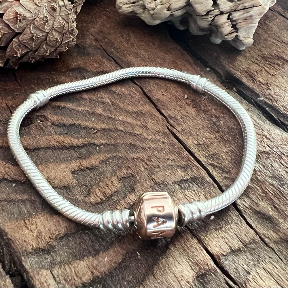 Authentic Pandora Rose Bracelet Rose Gold Plated Two Tone Chain 17cm 6.7”